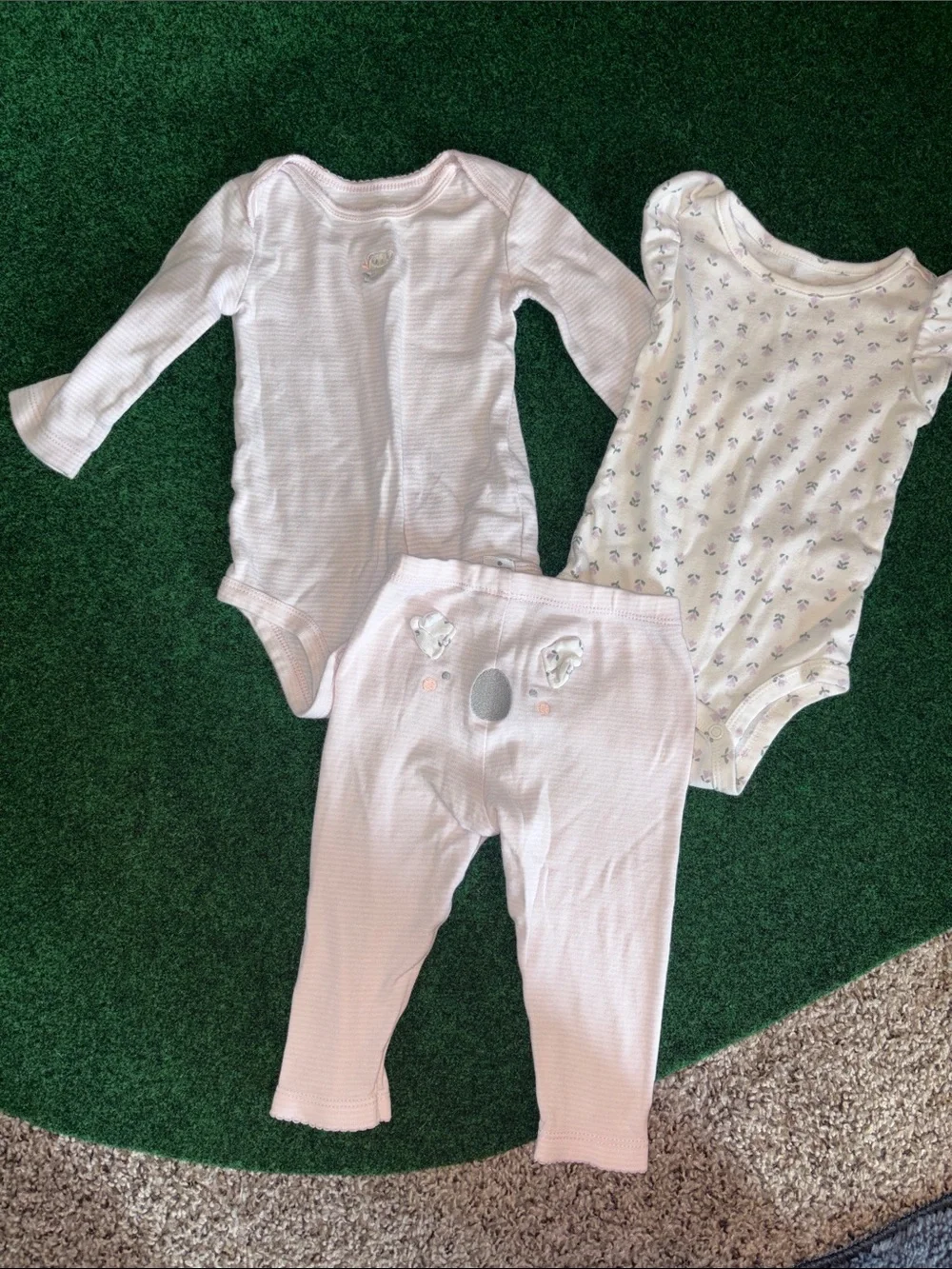 Carter's Pink and White Baby Girls 3-Piece Matching Set